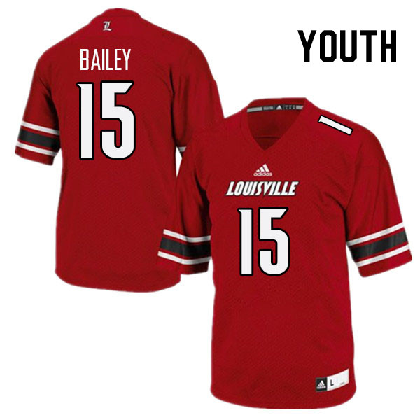 Youth #15 Harrison Bailey Louisville Cardinals College Football Jerseys Stitched Sale-Red